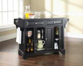 LaFayette Solid Black Granite Top Kitchen Island, Black Finish