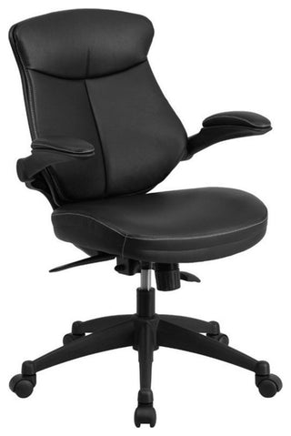 Pemberly Row Contemporary Leather Swivel Office Chair in Black