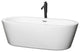 71" Freestanding Bathtub, White, Chrome Trim, Floor Mounted Faucet, Black