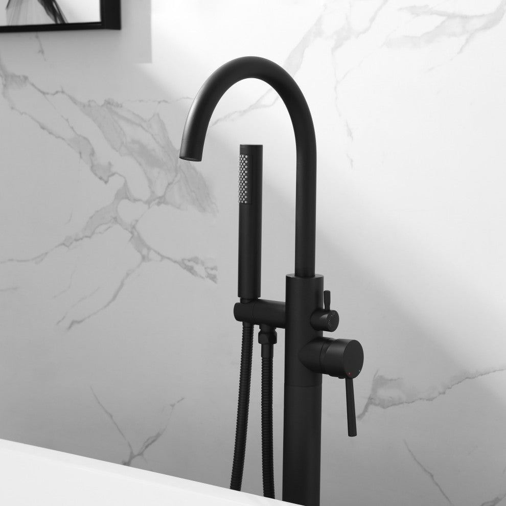 Freestanding Bathtub Faucet Filler, Polished Chrome, Floor Mount, Black