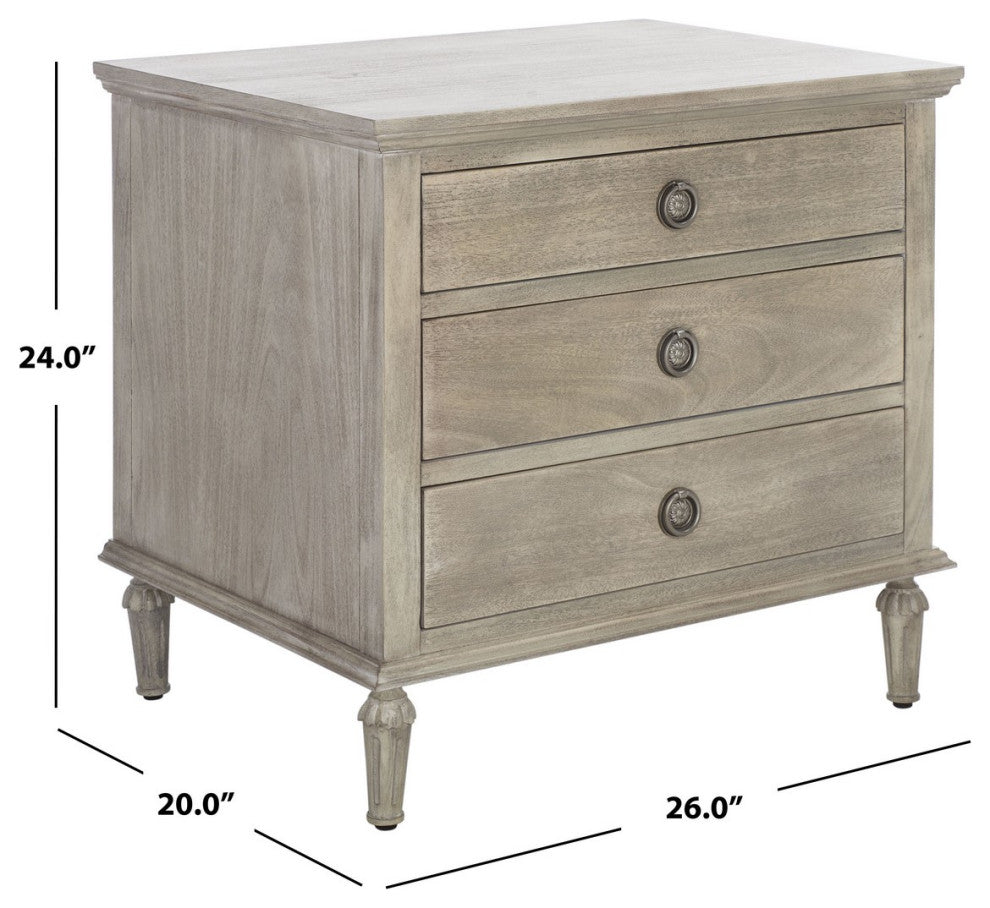 Safavieh Couture Lisabet 3 Drawer Wood Nightstand, Light Grey