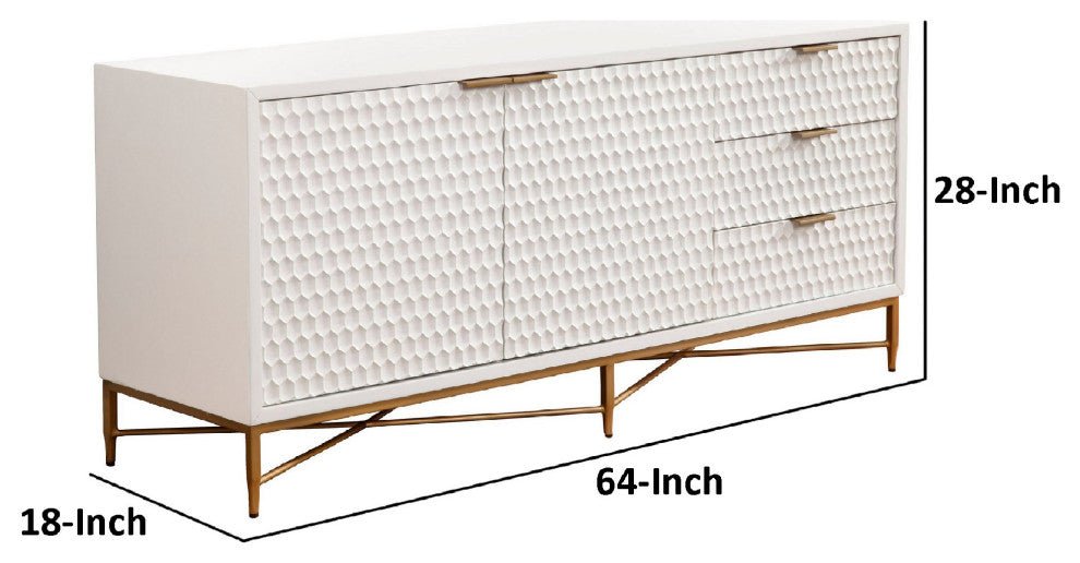 Benzara BM284254 64" TV Media Entertainment Center Console, 3 Drawers, White