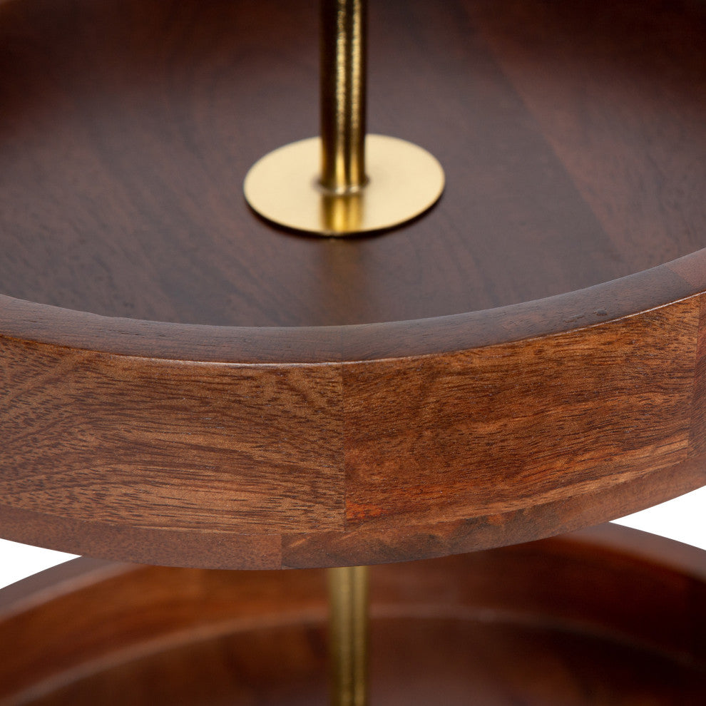 Lipton Tiered Decorative Tray, Walnut Brown/Gold 13x13x20