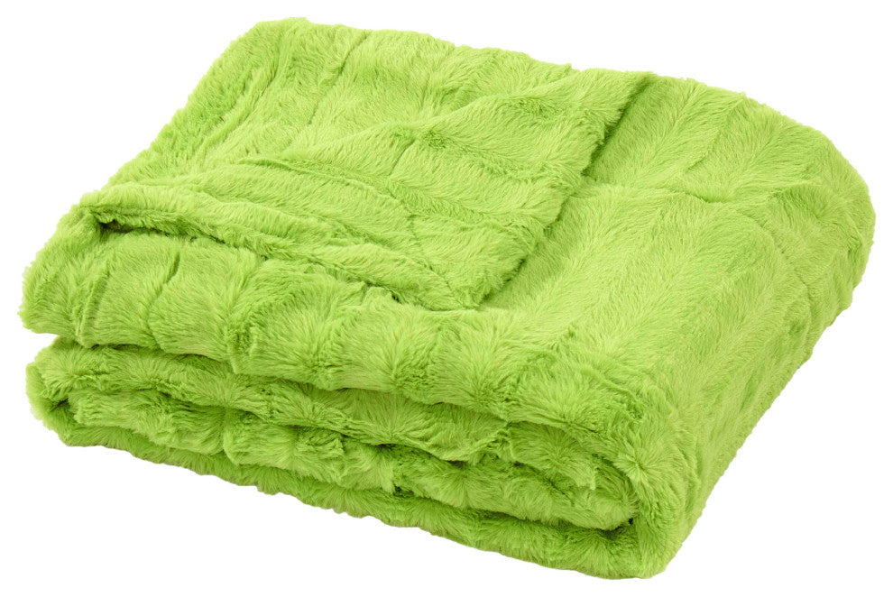 Derby Double Sided Faux Fur Throw Blanket, Citron