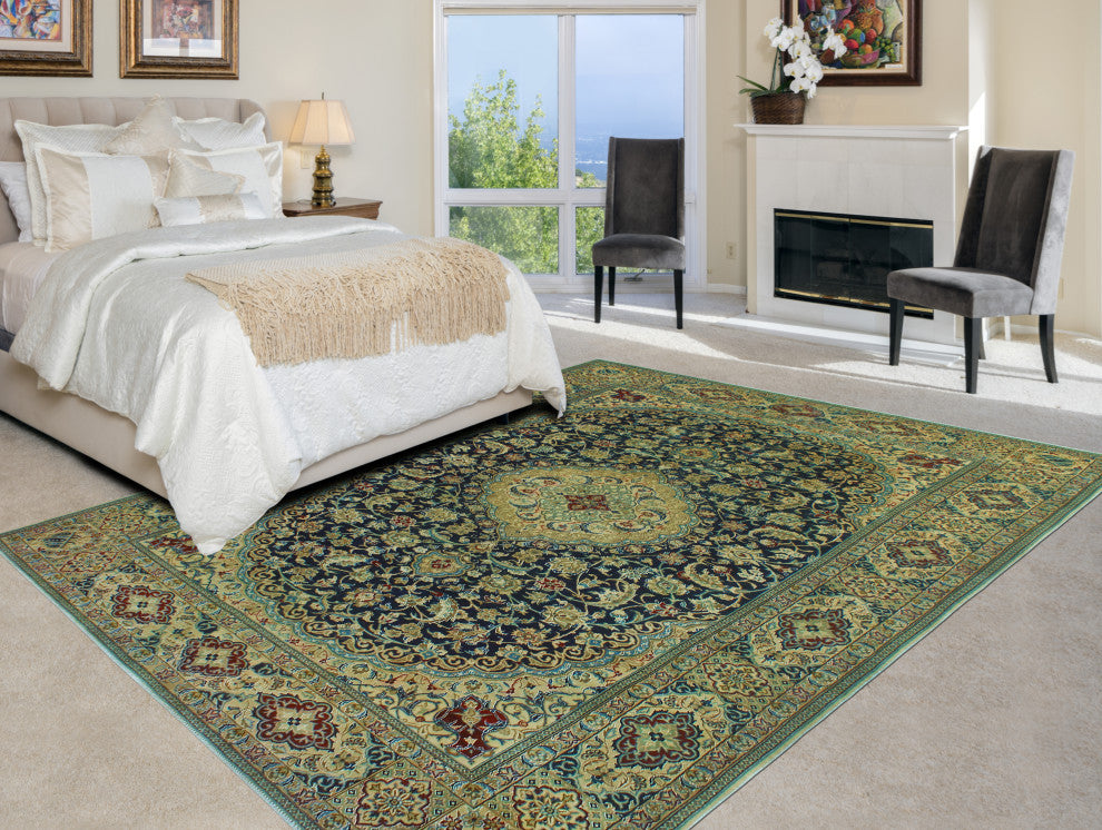 Super Vintage Distressed Saeweard Navy/Beige Rug, 6'8 x 9'9