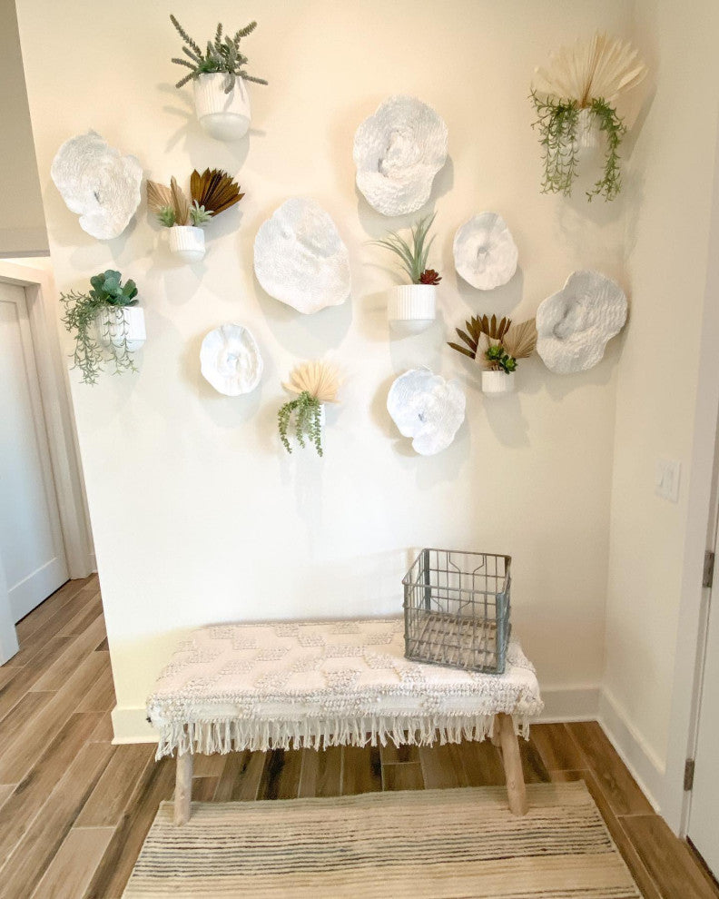Abstract Antiqued White Coral Sea Shell Sculpture Disc Wall Art, 4-Piece