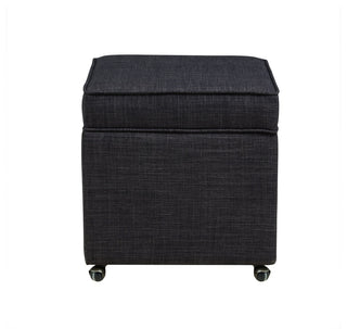 Lionel Linen Hidden Storage Castered Legs Ottoman Cube, Black