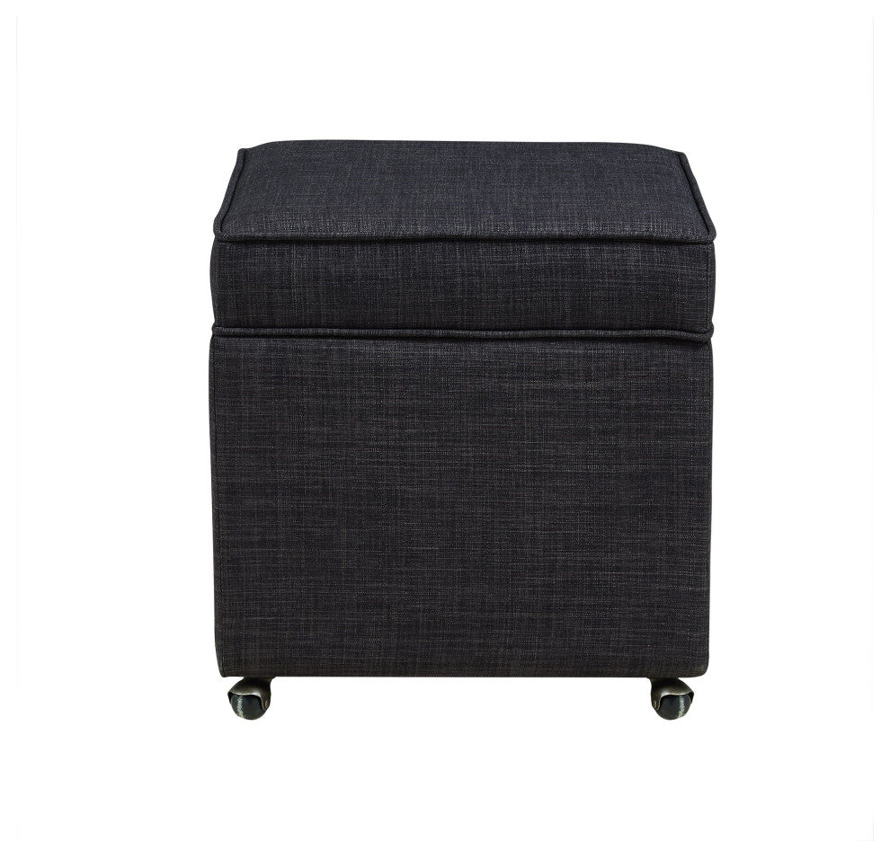 Lionel Linen Hidden Storage Castered Legs Ottoman Cube, Black