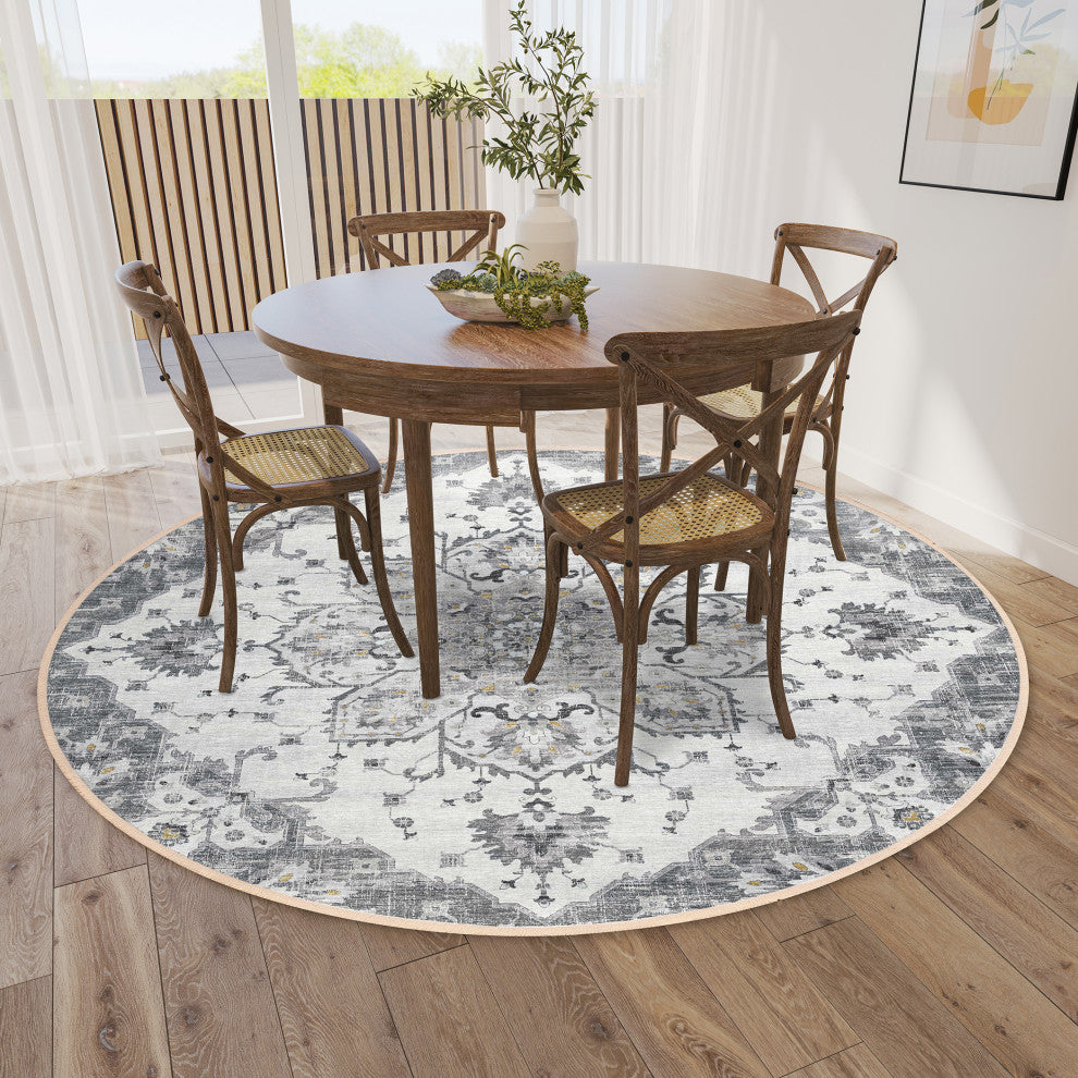 Indoor/Outdoor Marbella MB3 Linen Machine Washable 6' x 6' Round Rug
