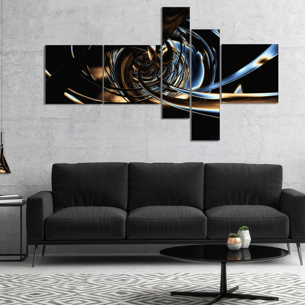 Fractal 3D Tangled Stripes, Abstract Canvas Art Print, 60"x32", 5 panels