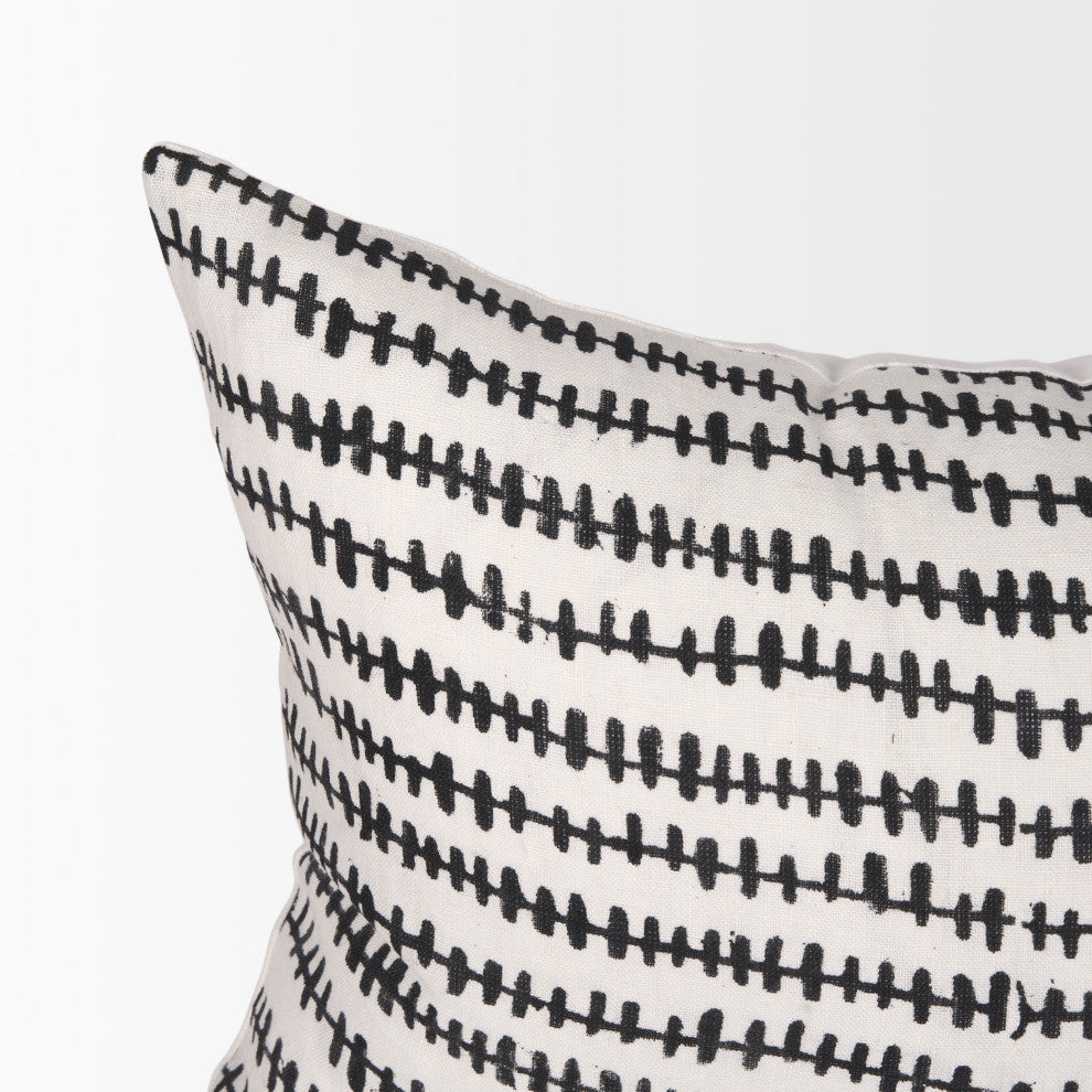 Jenna Cream With Black Print Linen Lumbar Decorative Pillow Cover