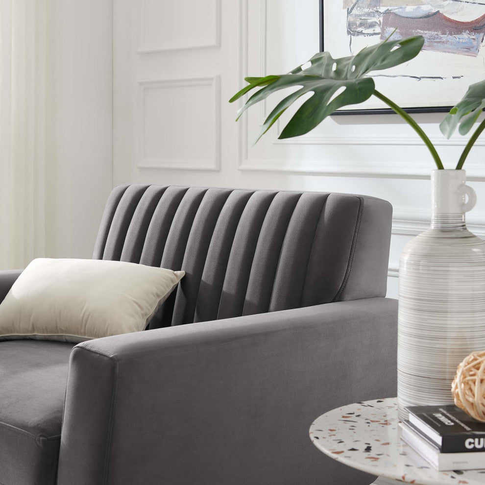 Engage Channel Tufted Performance Velvet Armchair Gray