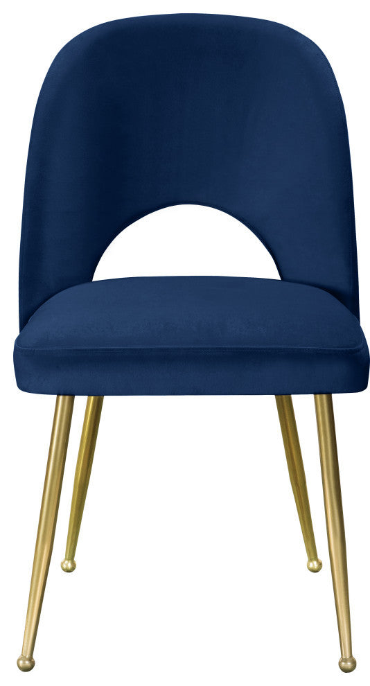 Logan Velvet Dining Chairs With Brushed Gold Legs (Set of 2), Navy