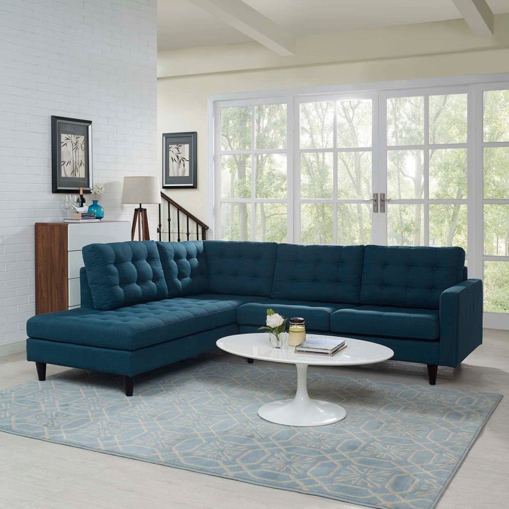 Azure Empress 2 Piece Upholstered Fabric Left Facing Bumper Sectional