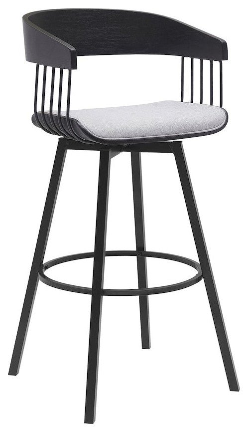 Athena Upholstered Wood Swivel Bar or Counter Stool with Black Metal