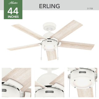 Erling Ceiling Fan, LED Light Kit and Pull Chain, Matte White, 44"