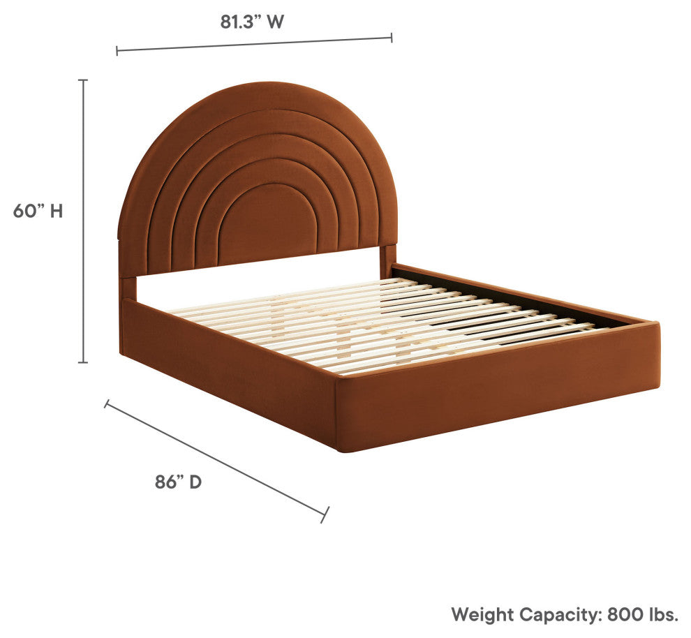 Solana Arched Performance Velvet King Platform Bed, Rust