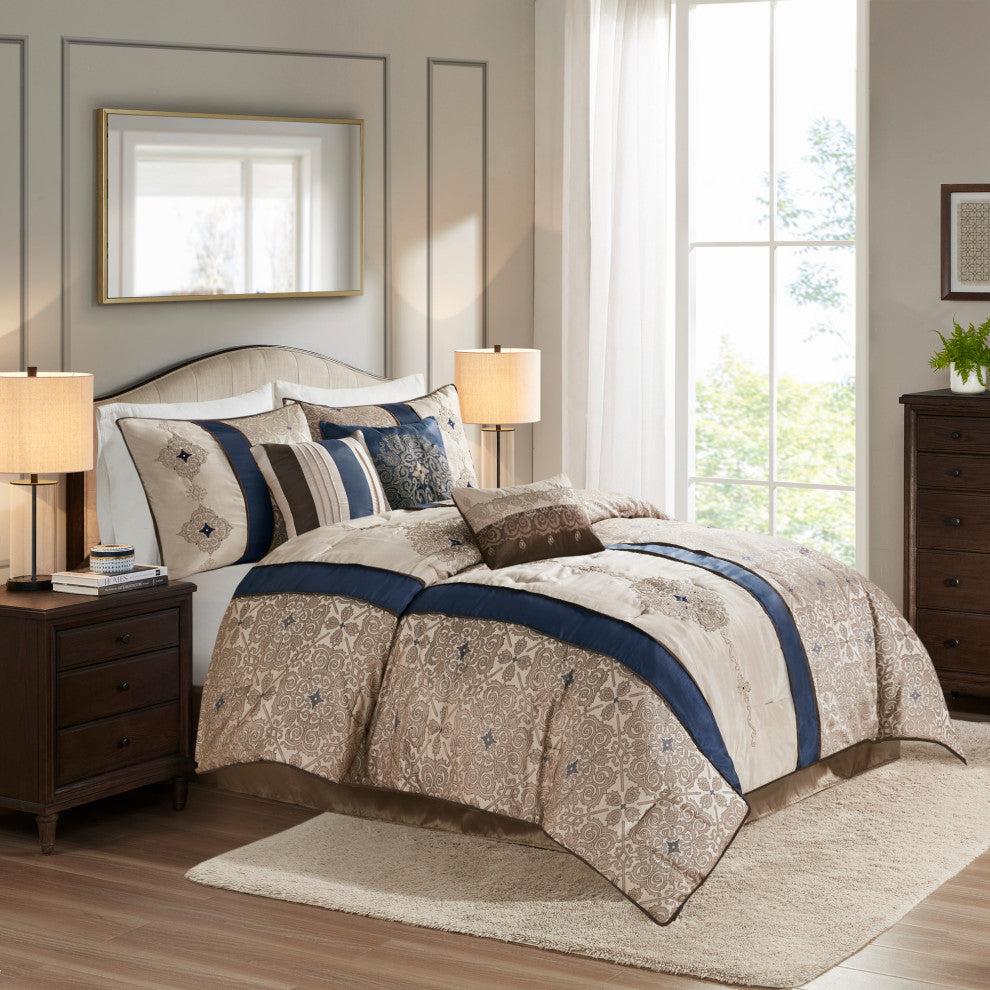 Madison Park Donovan 7 Piece Jacquard Comforter Set, Navy