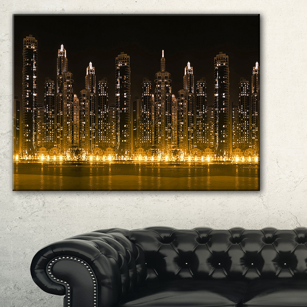 "Modern City With Illuminated Skyscrapers" Wall Art, 60"x28", 1 Panel