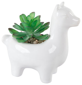 White Ceramic Llama With Succulent, 5.5", Set Of 2