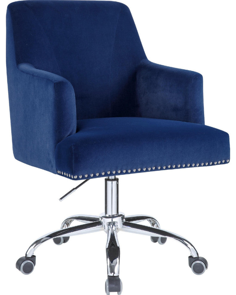 Benzara BM269060 Office Chair, Sleek Track Arms & Nail head Trim, Blue/Chrome