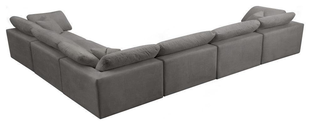 Cozy Velvet Upholstered Comfort L-Shaped Modular Sectional, Grey, 6-Piece: 3 Armless Chair, 3 Corner Chair