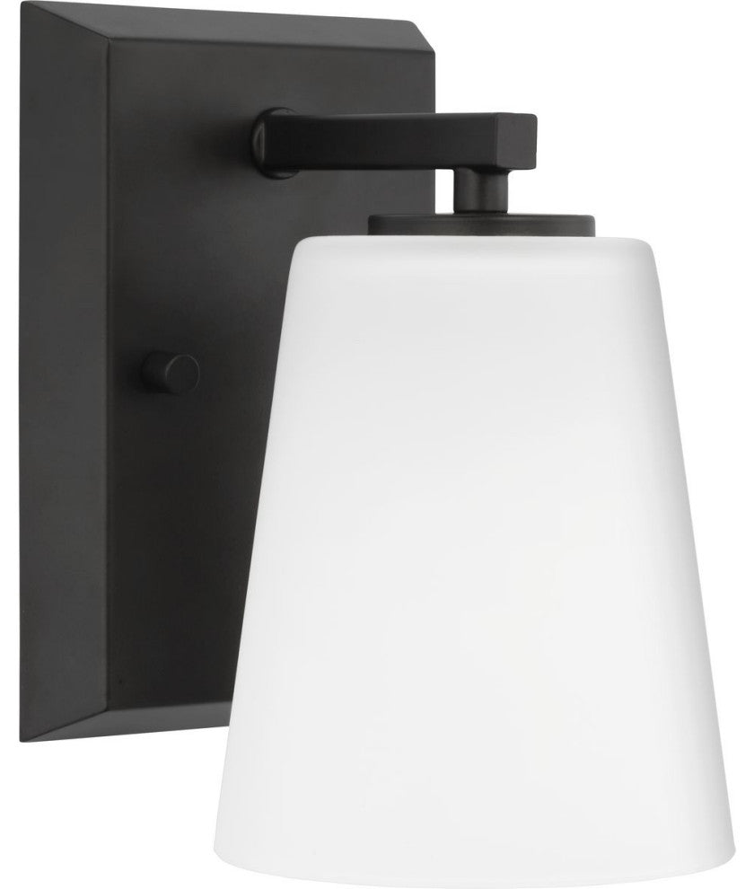 Vertex Collection One-Light Matte Black Etched White Glass Bath Light
