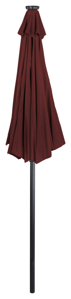9ft Solar Lighted Outdoor Patio Umbrella With Hand Crank and Tilt Burgundy