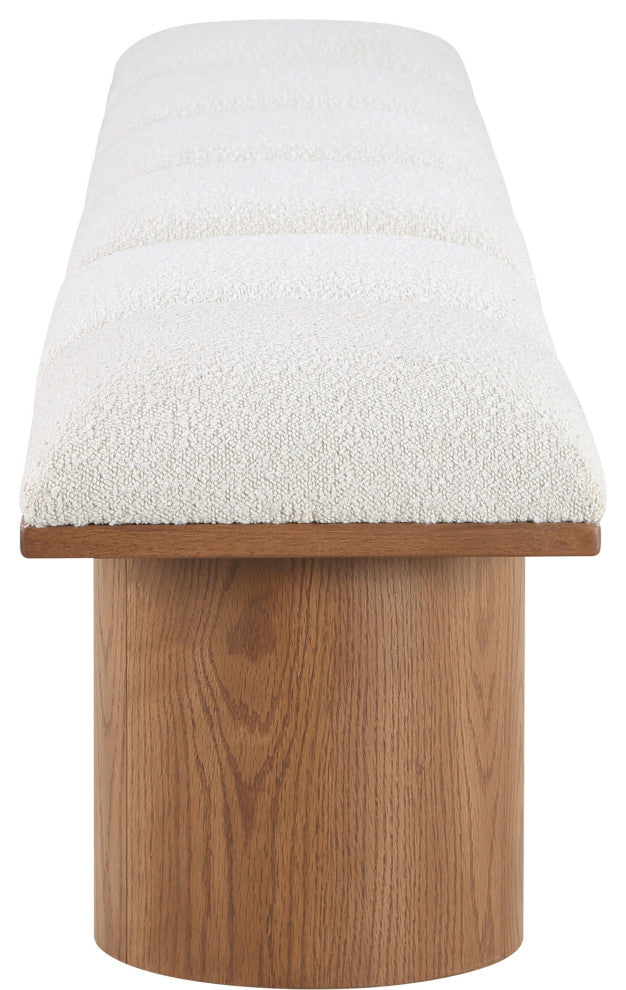 Pavilion Boucle Fabric Upholstered 6-Piece Modular Bench, Cream, Walnut Finish