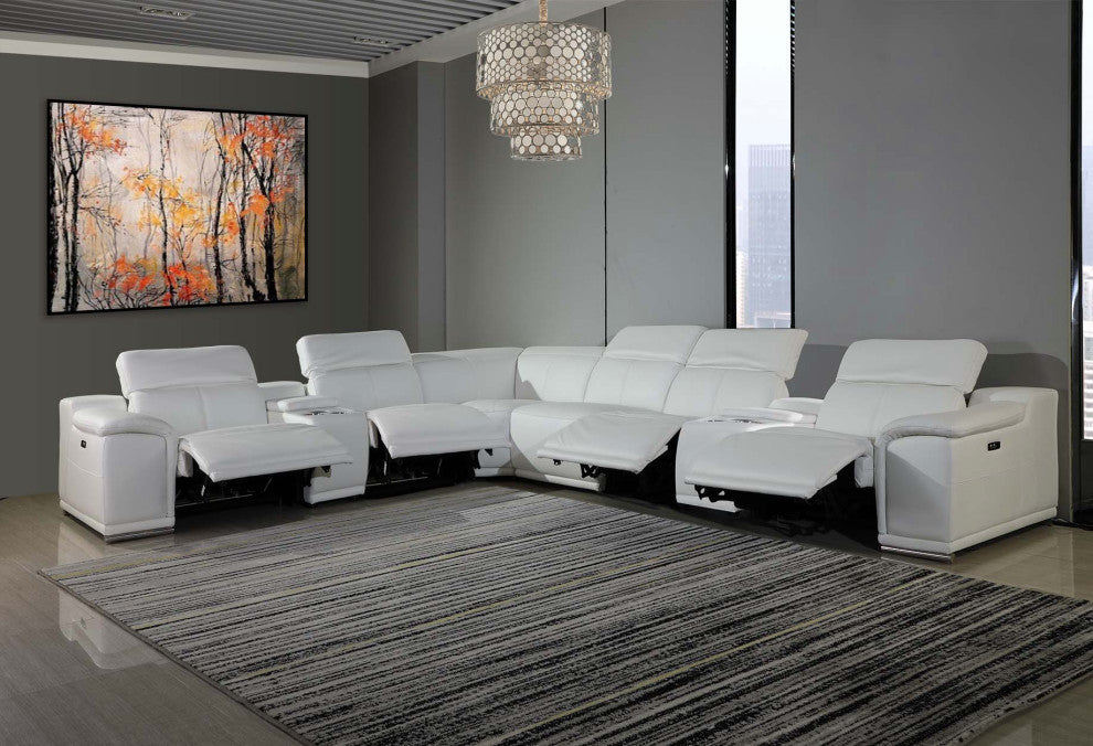 Federico 8-Piece L-Shaped Top Grain Italian Leather Sectional-4 Power Recliners, White