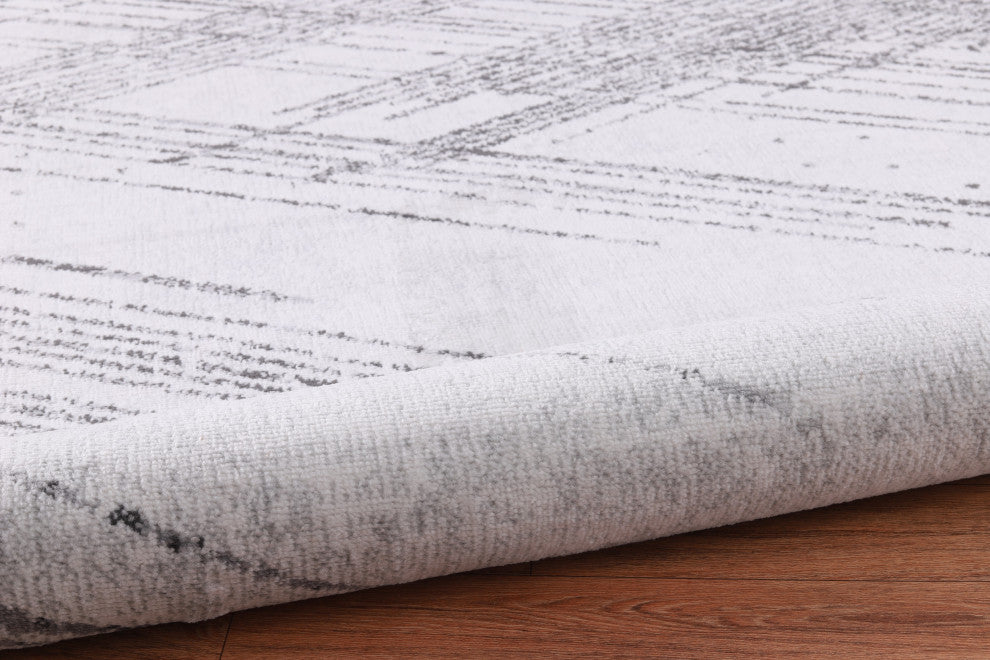 Low-Pile Sidney Ivory/Charcoal Rug, Ivory, 6'5"x9'5"