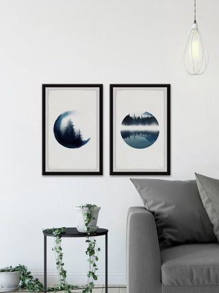 Forest Mountain Reflection Diptych, 32"x24"