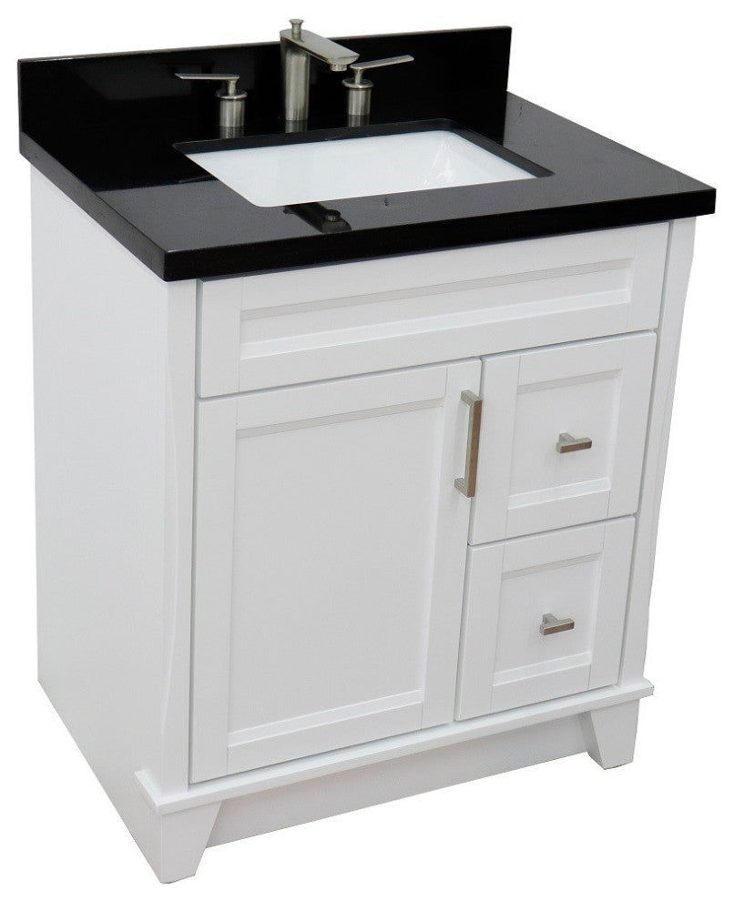 31" Single Sink Vanity, White Finish With Black Galaxy Granite