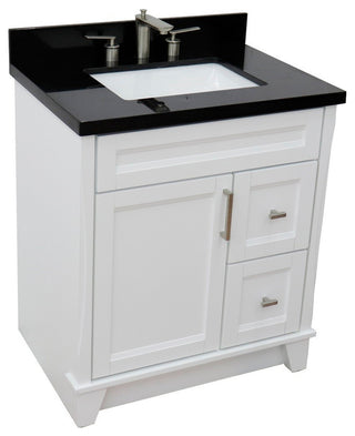 31" Single Sink Vanity, White Finish With Black Galaxy Granite