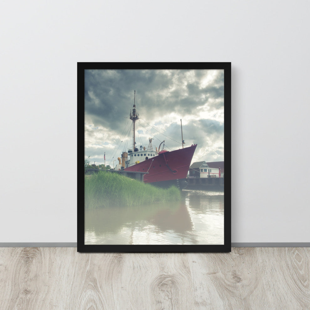 Foggy River Coastal Landscape Framed Photo Paper Wall Art Prints, Black, 16" X 20"