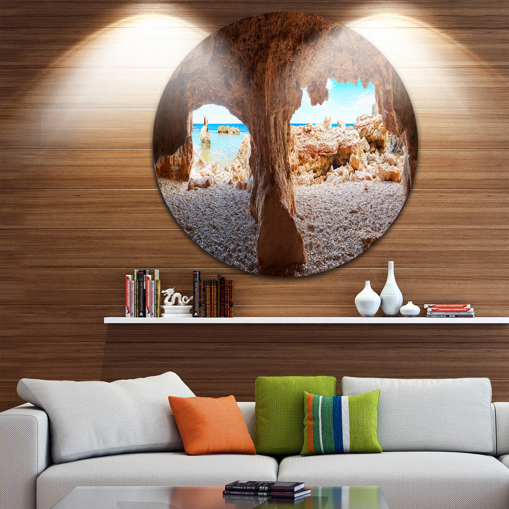 Denia Las Rotas Beach Caves, Landscape Disc Metal Artwork, 23"