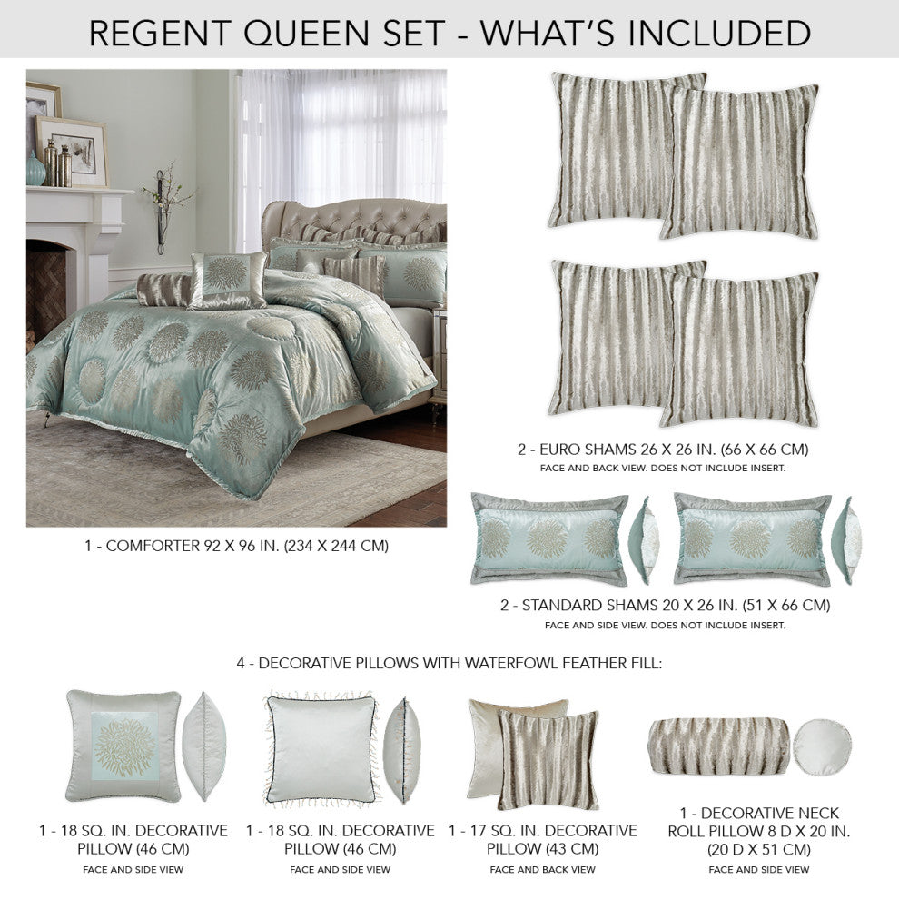 Regent 9-Piece Queen Velvet Comforter Set - Ice Blue
