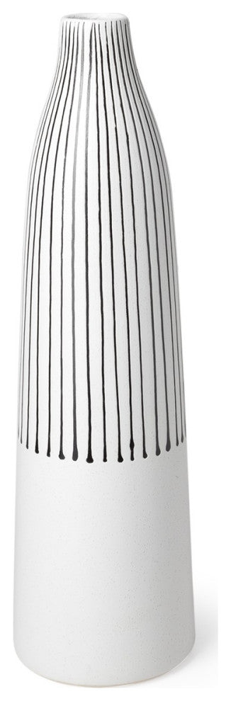 18" Black and White Pinstriope Narrow Ceramic Vase