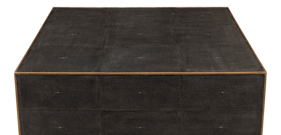 Gray Leather Shagreen Cocktail Coffee Table Rectangle