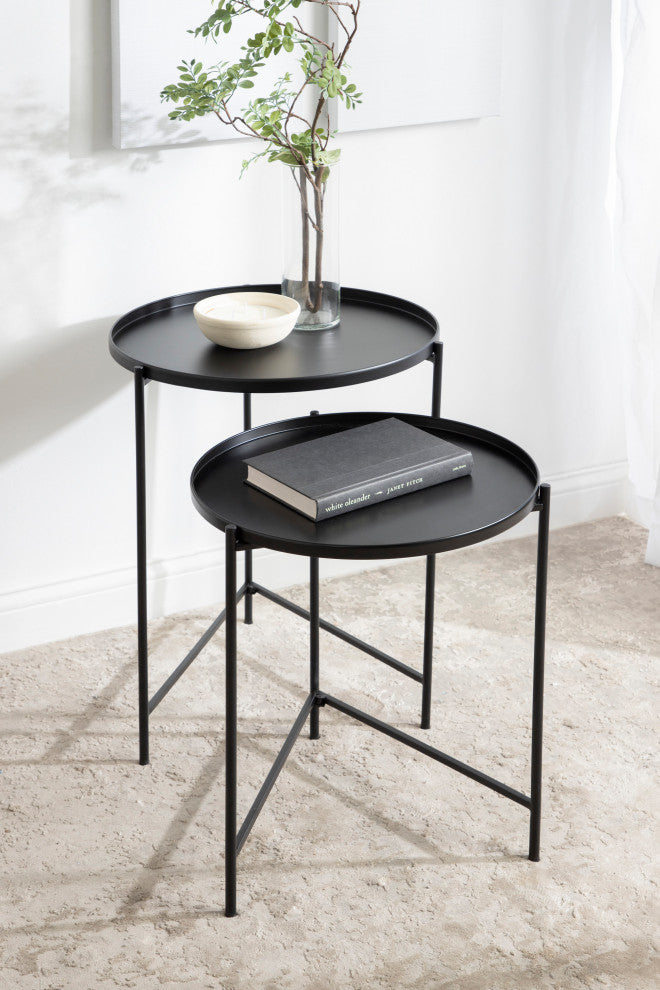 Kate and Laurel 2-Piece Ulani Nested Round Metal End Table Set, Black