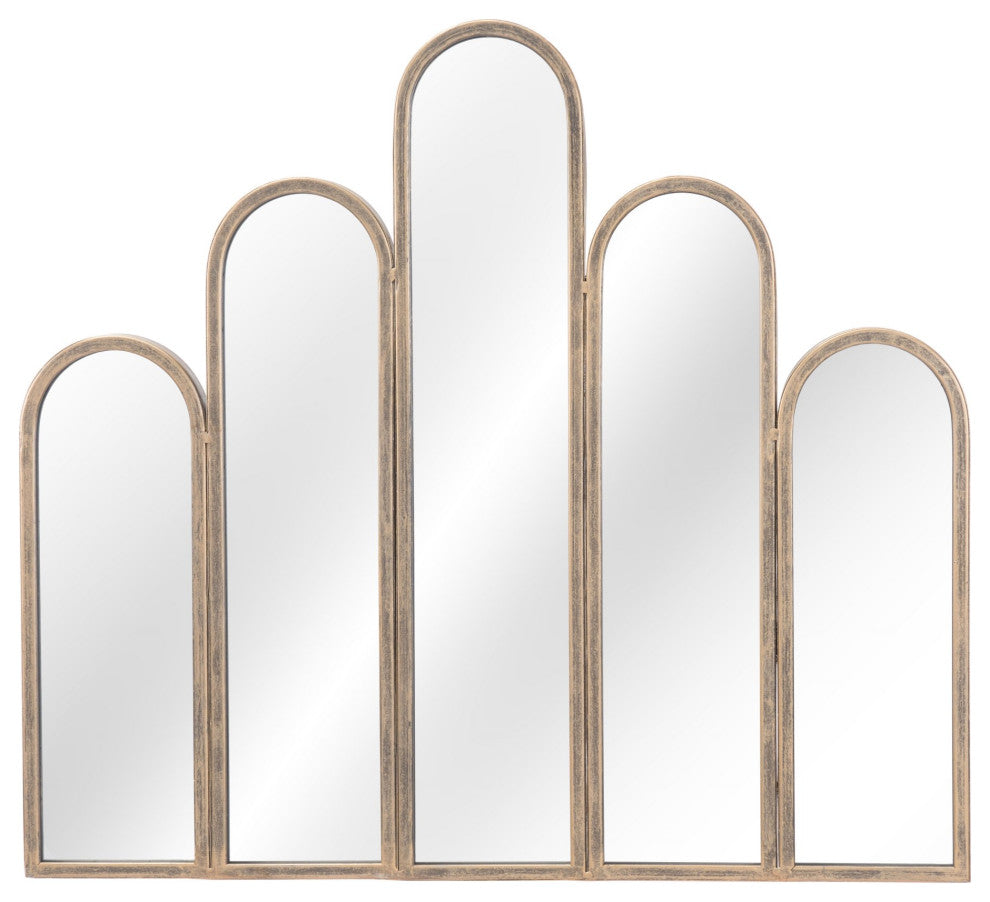 Frame Wall Mirror, Rectangular, Glass, Steel Metal, Antique Gold, Bedroom