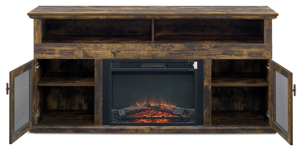 65-inch Freestanding Electric Fireplace with Storage Space, Rustic Brown
