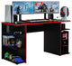 Modern Desk, Wooden Construction With Multiple Open Shelves & Large Top, Red