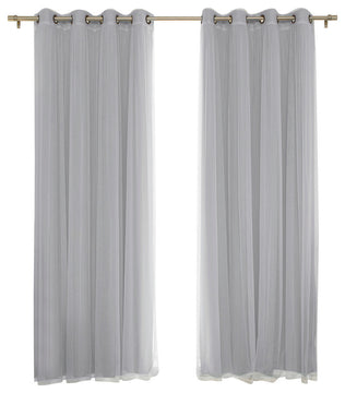 Gathered Tulle Sheer and Blackout 4-Piece Curtain Set, Gray, 84"