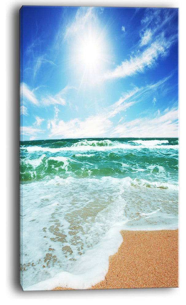 "Vibrant Summer Sea At Daylight" Modern Beach Canvas Art Print, 20"x40"