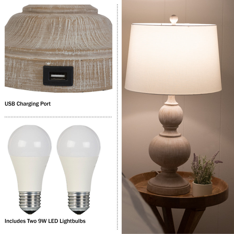 Set of 2 Table Lamps With USB Charging Ports and LED Bulbs Included