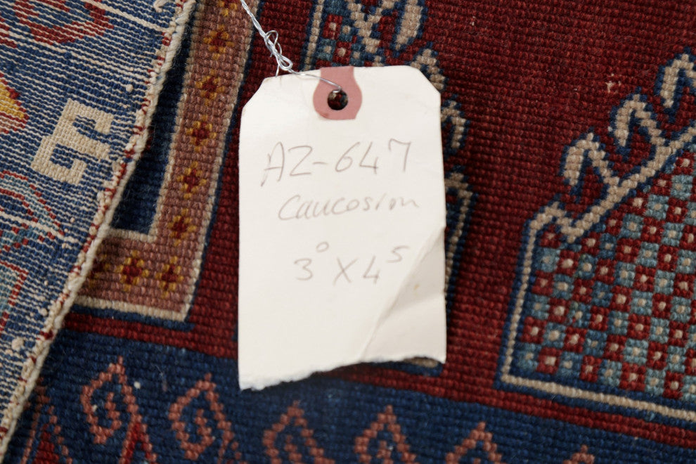 Consigned, Antique Russian Oriental Traditional Hand-Knotted Area Rug, Blue, 3x4
