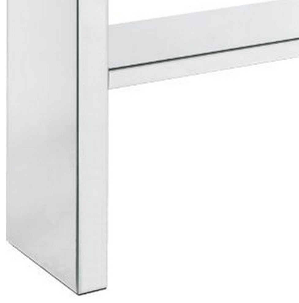 Benzara BM250574 Sofa Table With Mirror Panel Frame and 1 Glass Shelf, Silver