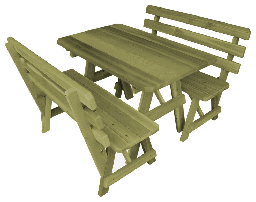 Cedar Picnic Table with 2 Backed Benches, Linden Leaf Stain, 4 Foot