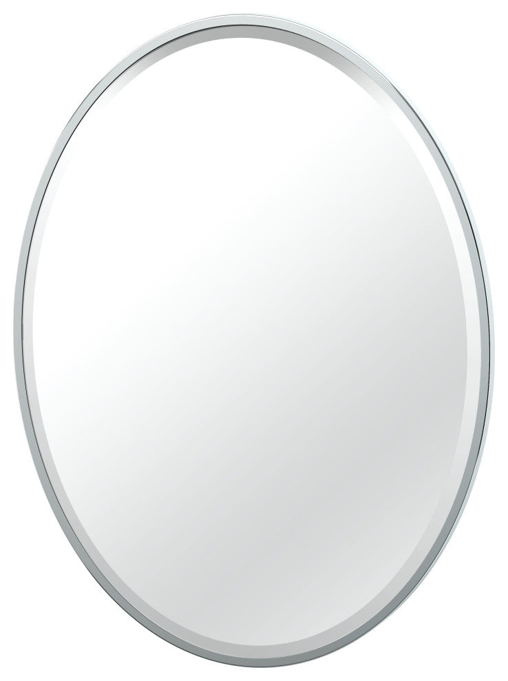 Flush Mount Framed Oval Wall Mirror, Chrome, 33